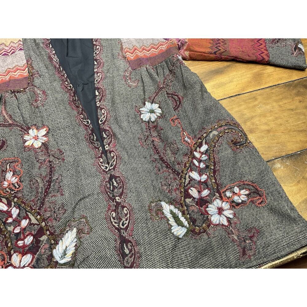 Soft Surroundings Embroidered Gray Sweater Jacket with Rust and Purple Accents - Picture 3 of 13